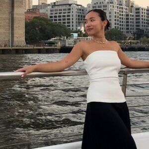 Commense Black and White Strapless Dress